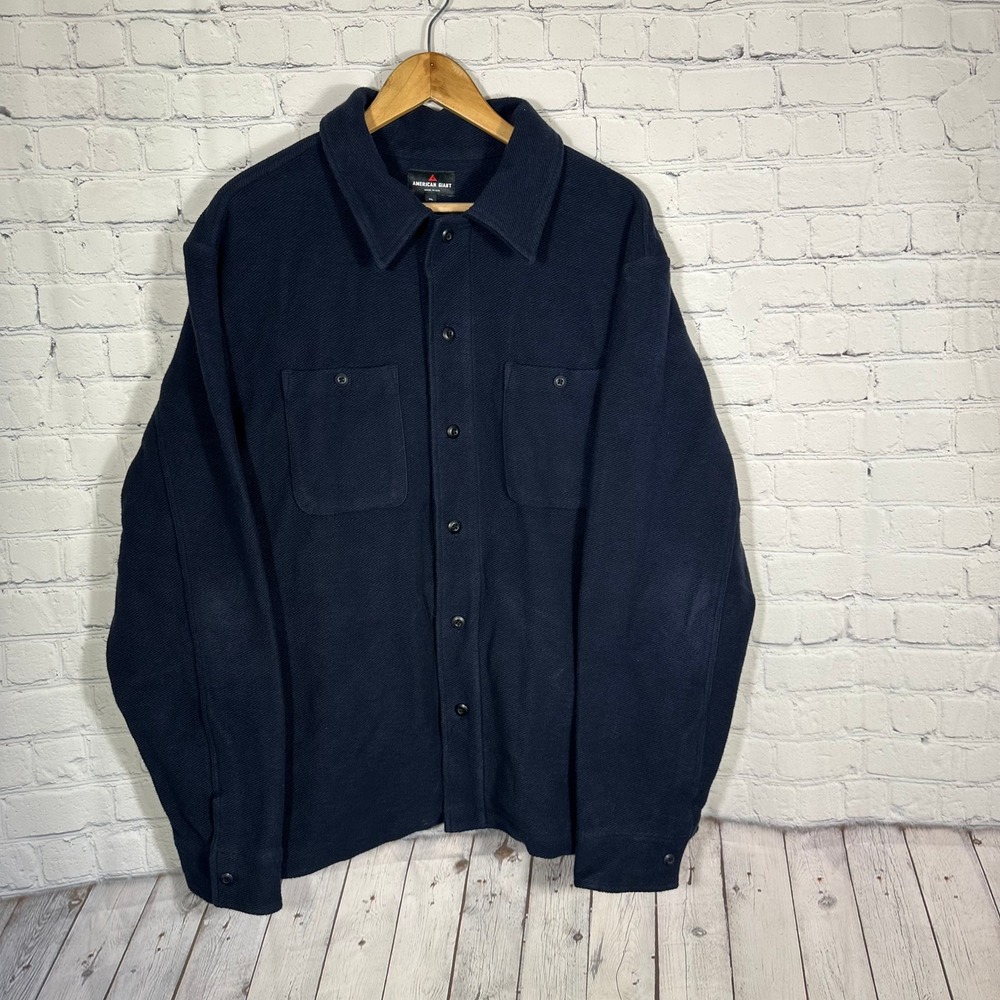 American Giant Mens XL Navy Blue Heavyweight Cotton Shirt Jacket Made in USA